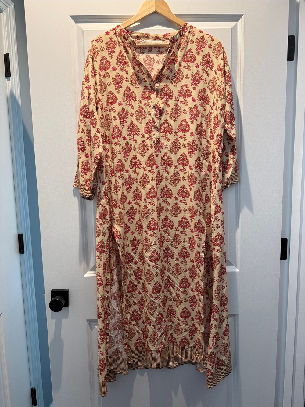 Natalie Martin Cream Maxi Dress with Red Floral Print